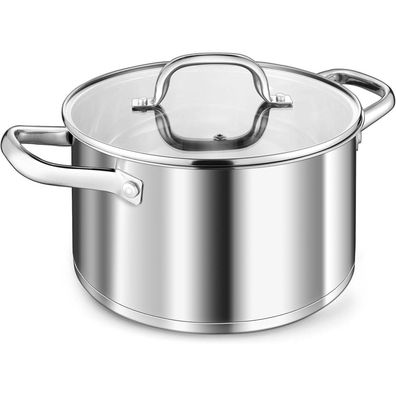 Teamfar Kochtopf 4,7L Edelstahl Induktion mit Glasdeckel, 3-Lagen Boden, für