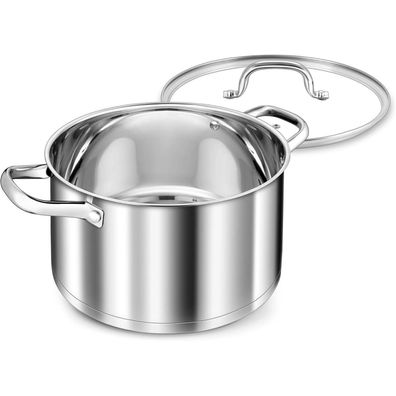 Teamfar Kochtopf 7,6L Edelstahl Induktionstopf mit Glasdeckel, 26cm, für alle