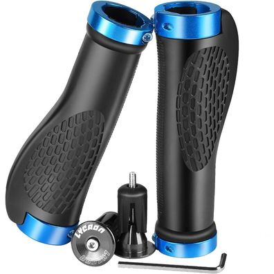 LYCAON Ergonomische Fahrradgriffe mit dehnbaren Aluminium-Endkappen für MTB