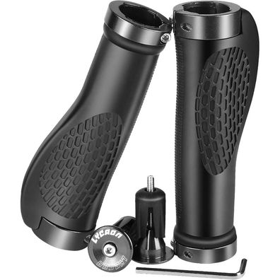 LYCAON Ergonomische Fahrradgriffe mit 2 dehnbaren Aluminium-Endkappen für MTB
