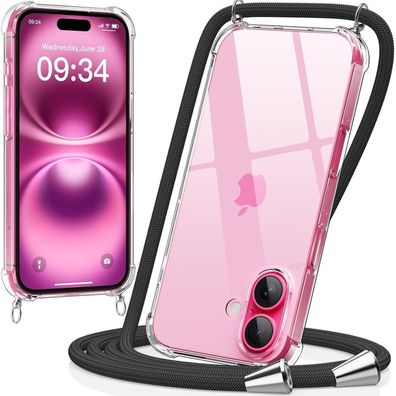 caslord Handyhülle mit Band für iPhone 16 (6.3 Zoll) - Transparent mit
