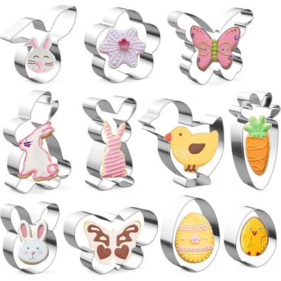 MIUTME Ausstechförmchen Ostern 11 Stück Set, Plätzchen Ausstecher Hase, Ei