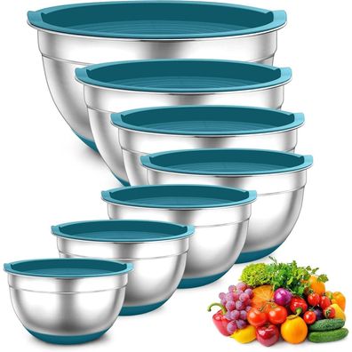 Teamfar Rührschüssel Set, 7-teilig, Edelstahl mit luftdichten Deckeln und