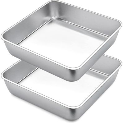 Joyfair Edelstahl Quadratische Kuchenform 2er-Set, 23.5 x 23.5 x 5 cm, Brownie