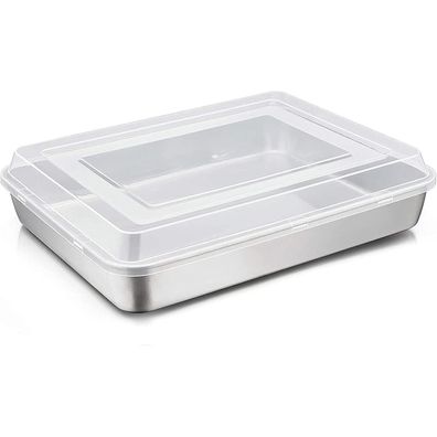 Joyfair Edelstahl Kuchenform mit luftdichtem Deckel, 31x24x5cm, rechteckig