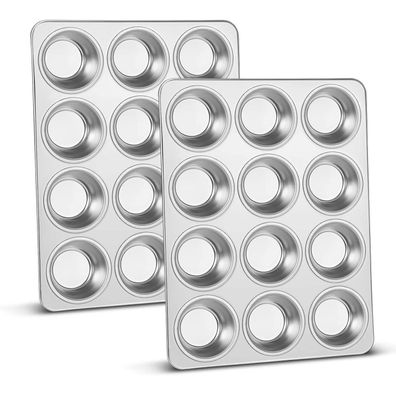 Teamfar Muffinform 2er Set, Edelstahl Muffinblech für 12 Muffins, 3cm tief