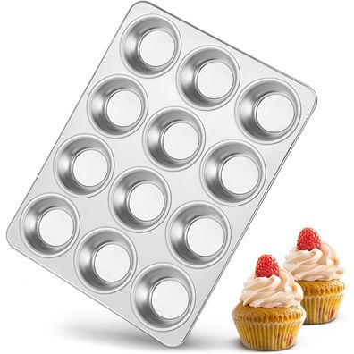 Teamfar Muffinblech aus Edelstahl für 12 Muffins, 3cm tief, ideal für Cupcakes