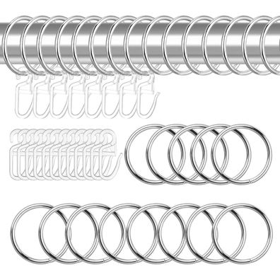 Heyu-Lotus 40er Set Metall Vorhangringe mit 40 Gardinenhaken, 30 mm