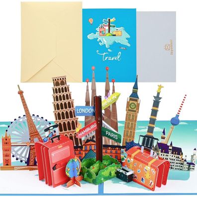 Joyoldelf Pop Up Reisegutschein 3D Karte für Urlaub, Flugticket, Geldgeschenk