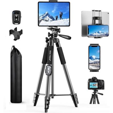 Mactrem 165cm Kamera Stativ für Smartphone, iPad, Tablet, GoPro - Tragbar mit