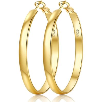 EXGOX Creolen Silber 925 Damen 5mm Breite Groß 14K Vergoldet, 30-70mm