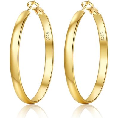 EXGOX Creolen Silber 925 Damen 5mm Breite Groß 14K Vergoldet 30-70mm