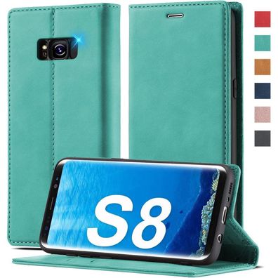 Kiskisy Handyhülle für Samsung Galaxy S8 Hülle Leder Klappbar mit Standfunktion