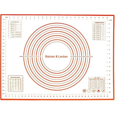 Bäcker & Lecker Silikon Backmatte 50 x 70 cm - Rutschfest, Antihaft, BPA Frei
