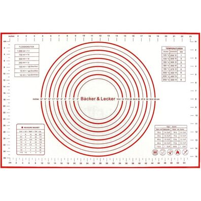Bäcker & Lecker Silikon Backmatte 62x42cm - Antihaft, Rutschfest, BPA Frei für