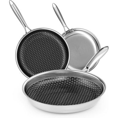 Riovarm Edelstahl Bratpfannen Set Induktion Antihaft 3-teilig 20cm 26cm 30cm