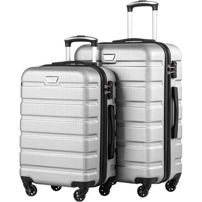 Coolife Premium Hartschalenkoffer Trolley Set 2-teilig (S+M) Helles Silber mit