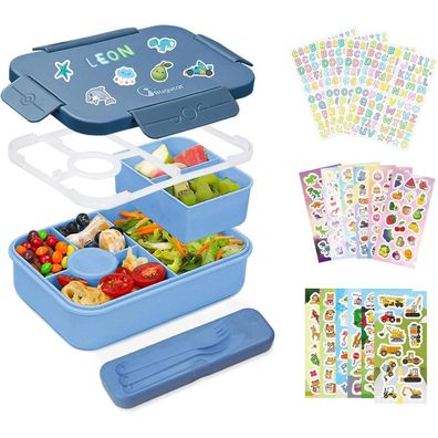 Bugucat Brotdose Kinder mit 6 Fächern, 1300ML, Auslaufsicher, inkl. Besteckset