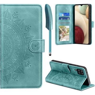 EASDNB Handyhülle für Samsung Galaxy A12/M12, Grün - PU Leder Flip Case mit