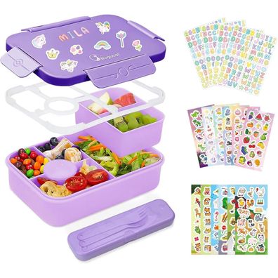 Bugucat Brotdose Kinder 1300ML, Auslaufsicher mit 16 Aufklebern, Bento Box mit