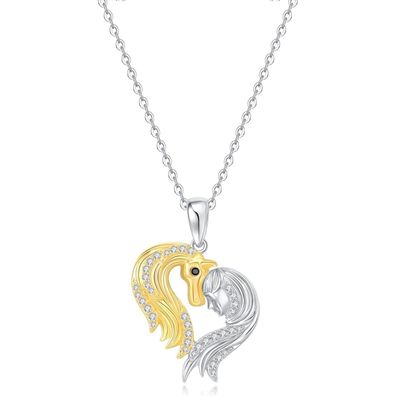 GW Damen Halskette Silber 925 mit Herz & Pferd Anhänger, Geschenk für Mädchen