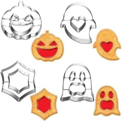 UKoosien 4-teiliges Halloween Ausstecher Set: Kürbis, Geist, Spinnennetz - Für