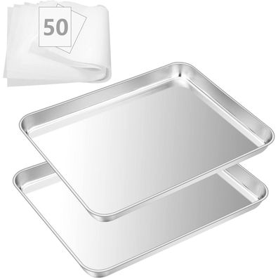 HaWare Backblech 2er Set mit 50 Blatt Backpapier, Edelstahl Ofenblech 40x30x2.5