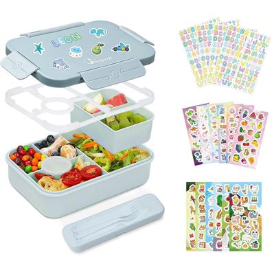 Bugucat Brotdose Kinder 1300ML, Auslaufsicher Lunchbox mit 6 Fächern, Bento Box