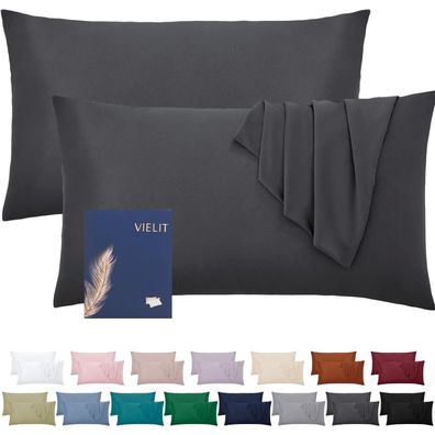 Vielit Kissenbezug 50x70 cm Anthrazit 2er Set - Weiche Mikrofaser