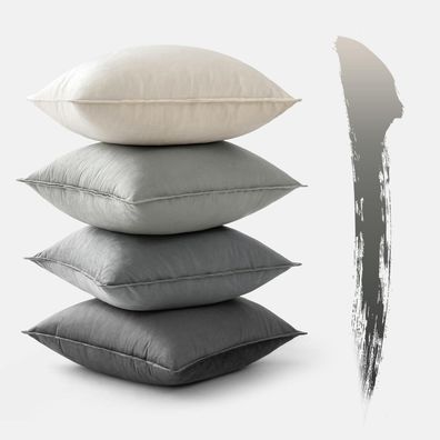 MIULEE 4er Set Samt Kissenbezug 50x50 cm Grau, Dekorative Kissenhülle für Sofa