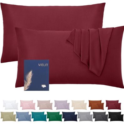 Vielit Kissenbezug 40x80 cm, 2er Set, Mikrofaser, Rot, Öko-Zertifiziert