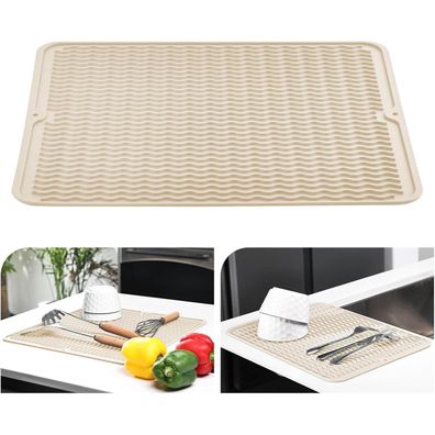 KitchenRaku Abtropfmatte 40x60cm aus Silikon - Hitzebeständig, Rutschfest, Beige