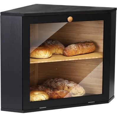 Leader Accessories Bambus Brotkasten 2 Etagen, Schwarz, 32x32x34cm