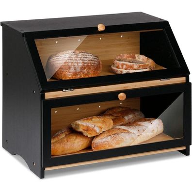 Leader Accessories Bambus Brotkasten mit 2 Etagen, Schwarz