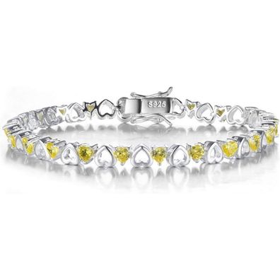 GW Damen Armkette S925 Silber Armband mit gelbem Zirkonia Kristall, 19 cm