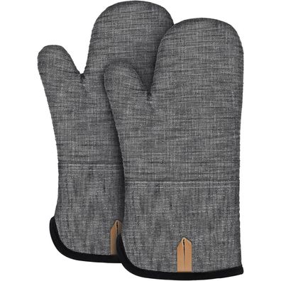 Bonthee Extra Lange Ofenhandschuhe für Kochen, Backen, Grillen - 2er Set, Grau