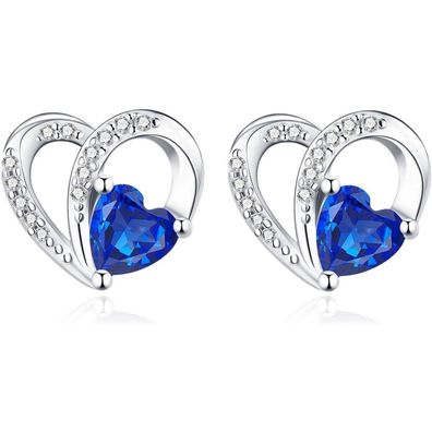 GW Ohrstecker Silber 925 Herz mit Blauer Zircon - Damen Schmuck