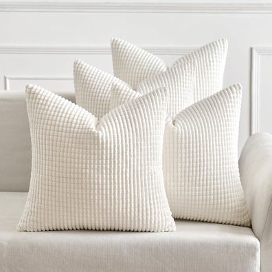 MIULEE 4er Set Kissenbezüge 50x50 cm Weiß Kordsamt Boho Sofakissen Dekokissen