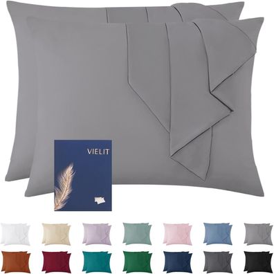 Vielit Kissenbezug 60x80 cm Grau - 2er Set Mikrofaser, weich und hypoallergen