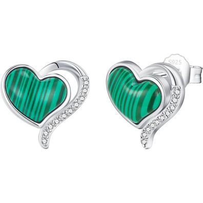 GW Damen Herz Ohrstecker Silber 925 mit Malachit - Eleganter Ohrschmuck für
