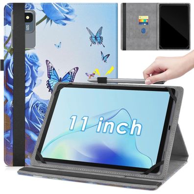 KATUMO Universal Hülle für 11 Zoll Tablets, Blauer Schmetterling Design, mit