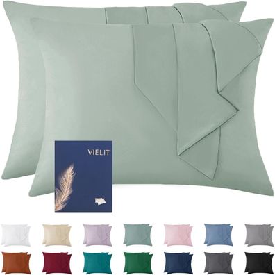 Vielit Kissenbezug 70x90 cm, 2er Set, Sage Grün, Mikrofaser, Öko-Zertifiziert
