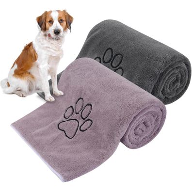 KinHwa Super Saugfähiges Mikrofaser Haustierhandtuch für Hunde und Katzen, Grau