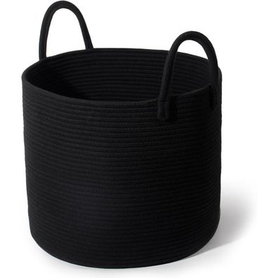 Sylando Waschekorb aus Baumwolle, D40 * H34cm, geflochten mit Griffen, Schwarz