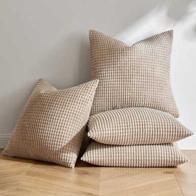 MIULEE Kissenbezüge 4er Set 40x40 cm Sandfarbe, Kordsamt Sofakissen Deko