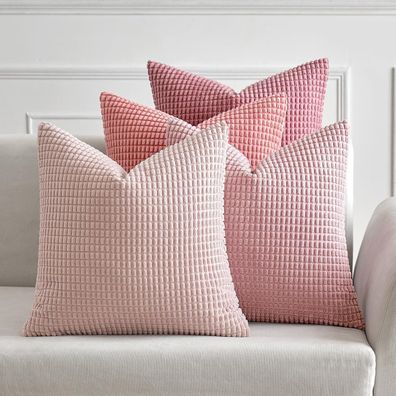 MIULEE 4er Set Kissenbezüge Kordsamt 50x50cm Rosa - Dekorative Sofakissen für