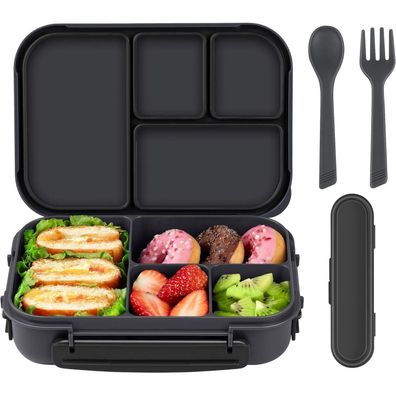 Amathley Bento Box Kinder & Erwachsene, 1200ml Lunchbox mit 4 Fächern, Besteck