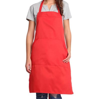 BIGHAS Verstellbare Kochschürze mit Tasche, Extra Lange Bänder, XL Rot
