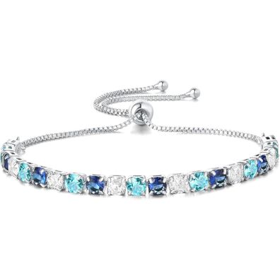 GW Tennisarmband Damen Blau Zirkonia Glitzer Verstellbar Silber Armkette