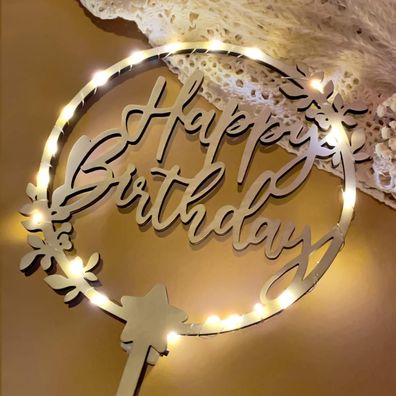 Luckeey Happy Birthday Tortendeko aus Holz mit LED Lichterkette, Kuchen Deko